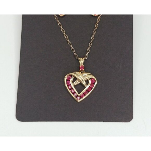 Danbury Mint Vermeil Necklace Genuine Ruby 14k Gold / Sterling Silver Open Heart - Picture 9 of 16
